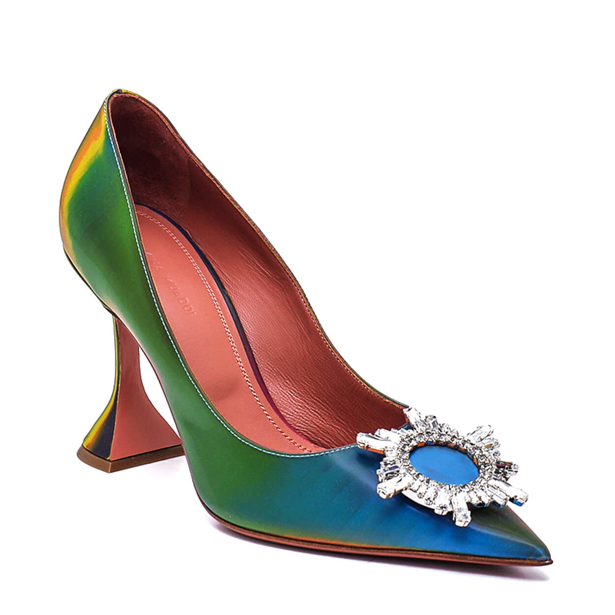 Amina Muaddi -Multicolor Reflector Leather Begum Crystal Embellished Pumps 38.5